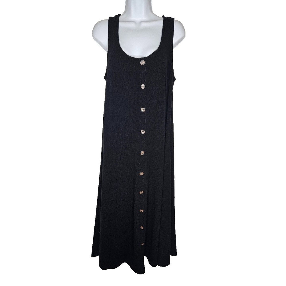 Torrid Black Ribbed Maxi Dress Size 1 14 16 Button Front Goth Minimalist 90s